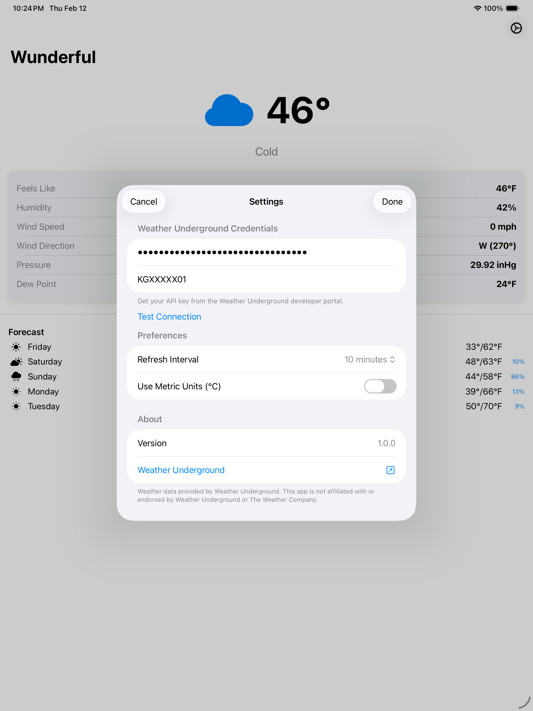 Wunderful on iPad — settings