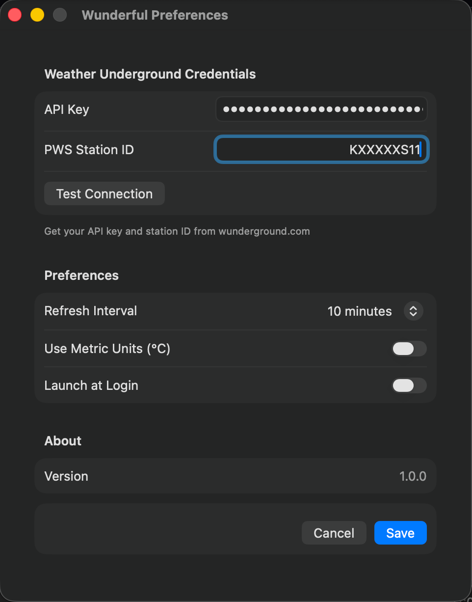 Wunderful on Mac — preferences